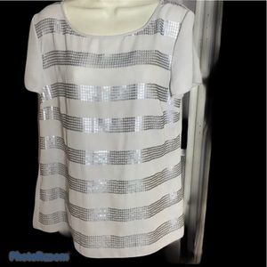 Banana Republic Striped  Silver Sequined  Top